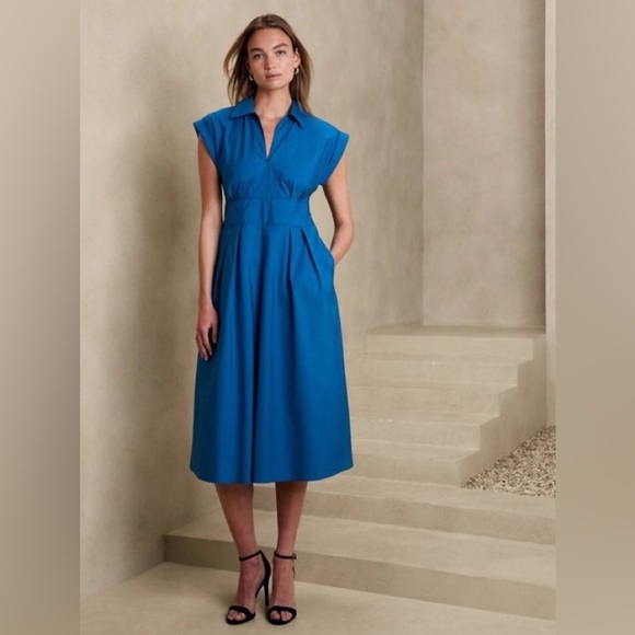 NWT! Banana Republic Paris Blues Collar-Neck Poplin Midi Dress - Multiple Sizes🦋 - Picture 1 of 11